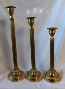 VINTAGEc Solid Brass Candle-stick holders 21in 18in 15in respectivelyx 5.5in - Picture 1 of 12