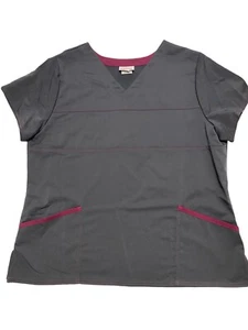 Scrubstar Womens Vneck Scrub Top 3XL New with Tags Pewter Wine Stretch Pockets - Picture 1 of 6