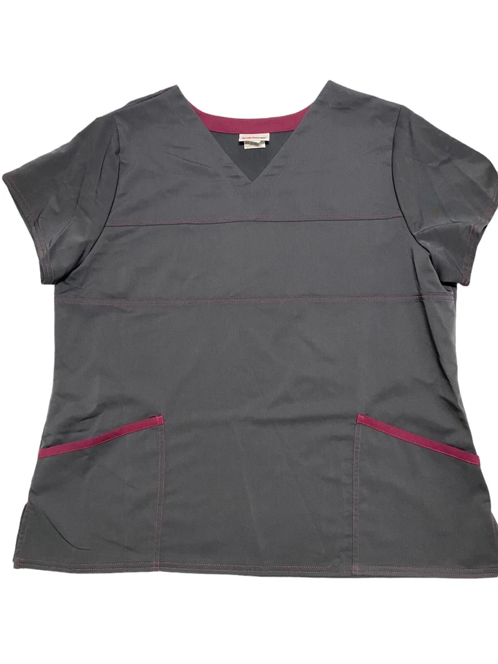 Scrubstar Womens Vneck Scrub Top Small with Tags Pewter Wine Stretch Pockets
