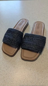 Seychellen Damen-Sandalen schwarz gewebt Pantoletten flach Italien Größe 6 Palmen perfekt - Bild 1 von 3