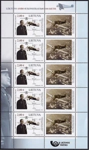 Lithuania 2025 . Aircraft ANBO -100y. Designer A.Gustaitis. M/S of 5 + 5 label. - Picture 1 of 1