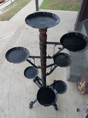 Vintage Spanish Gothic Revival Rotating Wrought Iron Plant Stand - Image 1 of 4