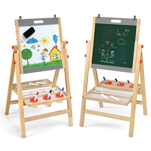 Caballete de madera para niños Honeyjoy con rollo de papel pizarra de doble cara y pizarra blanca - Imagen 1 de 7