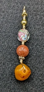 Mixed Orange Boho Gemstone Beaded Keychain, Bag Tote Charm, Car Visor Accessorie - Picture 1 of 7