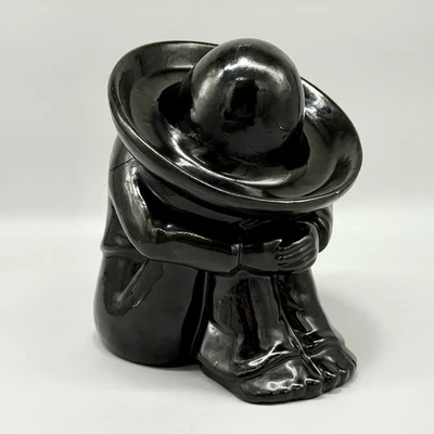 Sombrero mexicano vintage para dormir arte popular bote de cerámica tarro de galletas 8" Foto 1 de 4