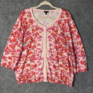 Talbots Cardigan Sweater Women's Petite 3XP Pink Floral Lightweight 3/4 Sleeve - Picture 1 of 13