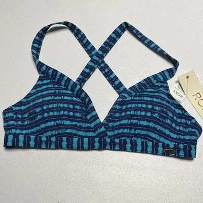 Roxy Bikini Top Juniors Large Blue & Teal Striped New W Tag - Image 1 of 4