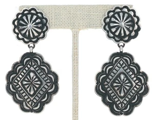 Sterling Silver Concho Style Earrings By Navajo Artist Tsosie Orville White - Picture 1 of 2