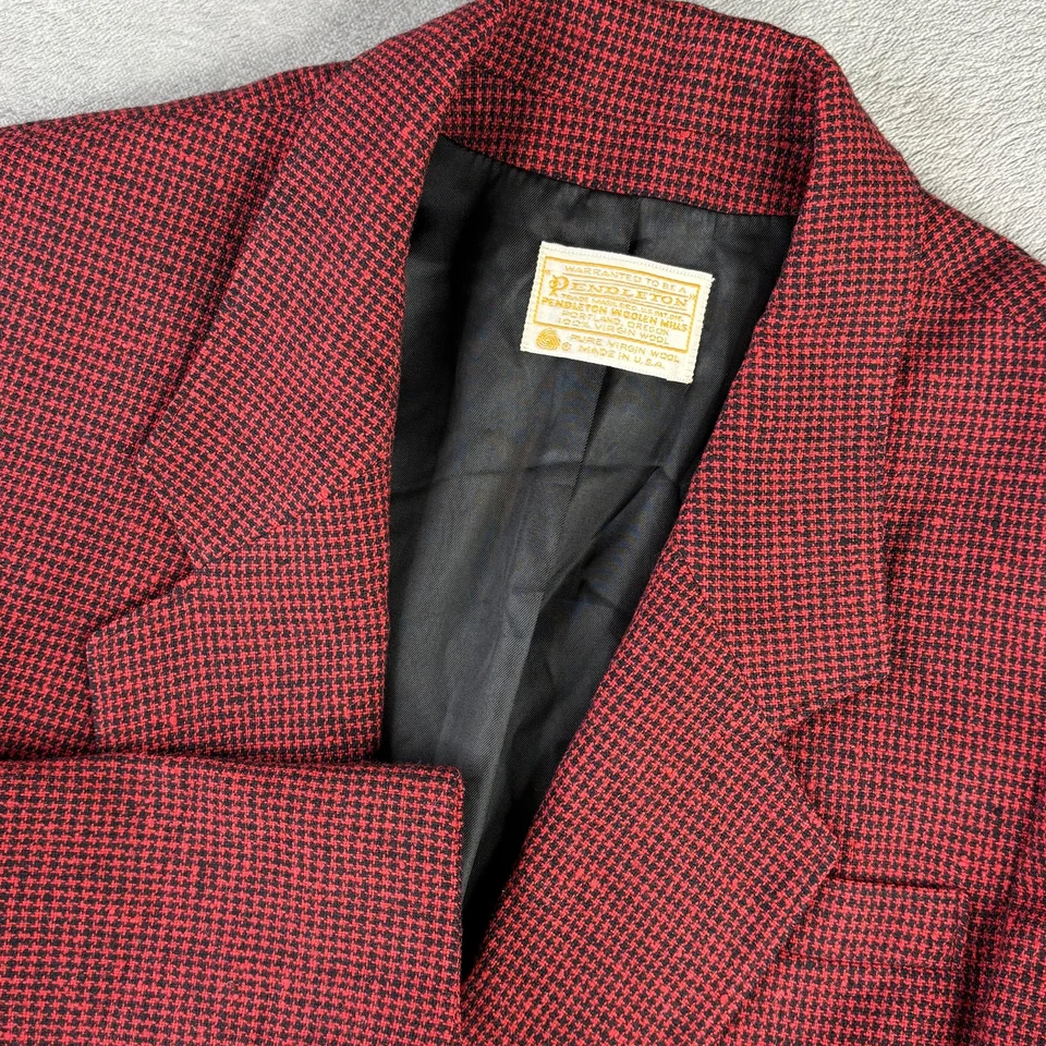 Vintage Pendleton Blazer Womens 10 Red Wool Houndstooth Jacket Made USA 70s - Image 1 of 4
