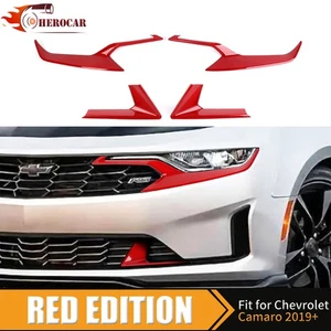 Red Front Headlight Trim & Center Grille Covers For Chevy Camaro 19+ Accessories - Picture 1 of 17