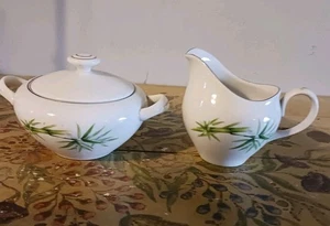 Vintage Mitake Japan Green Bamboo Leaves Creamer & Sugar Bowl W Lid Set - Picture 1 of 5