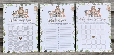 6 Tarjetas Unisex Juegos de Baby Shower Doble Cara Diseño Animal Bosque VER DETALLES Foto 1 de 4