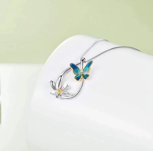 Butterfly Necklace Sterling Silver Teardrop Daisy Flower Butterfly Pendant Neckl - Picture 1 of 5