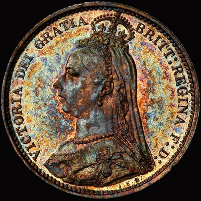 PCGS MS62 1889 Great Britain 6 Pence Rainbow Toning!! - Image 1 of 4