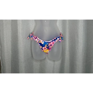 Hobie Bikini Bottom XS Blue Floral Hawaiian Tropical Tie Sides Ruffled New - Picture 1 of 10