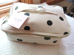 KATE SPADE DECO DOT LUNCH CARRIER NWT BLACK DOT CREAM 11X9X3 EASY CLEAN LINING - Picture 1 of 12