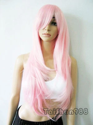 Peluca de pelo rosa claro larga recta para mujer dama disfraces fiesta anime + gorra de peluca Foto 1 de 3