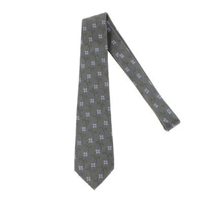 Corbata Kiton nueva sin etiquetas 100 % seda siete pliegues en gris con formas azul/lila Foto 1 de 4