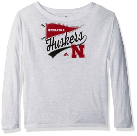 adidas NCAA Nebraska Cornhuskers Adult Women Pennant Pride L/S Tee, Large, White Cover