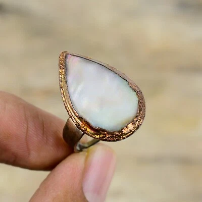 Anillo Electroformado Boda Promesa Piedra Madreperla Cobre Venta Día Mujer Foto 1 de 4