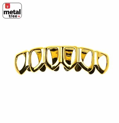 Men's Hip Hop Fangs Six Open Face 14K Gold Plated Bottom Teeth Grillz S001 6F G - Image 1 of 2