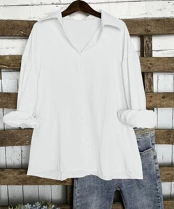 Básico White Bal-Collar Pocket Button-Front Blouse Size XL - Picture 1 of 3