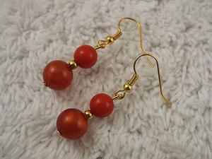 Autumn Burnt Orange Acrylic Bead Goldtone Pierced Earrings (D36) - Picture 1 of 1