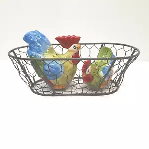 Juego de 3 cocteleras de sal y pimienta de pollo y gallo decoración de canasta de alambre colorido - Imagen 1 de 12