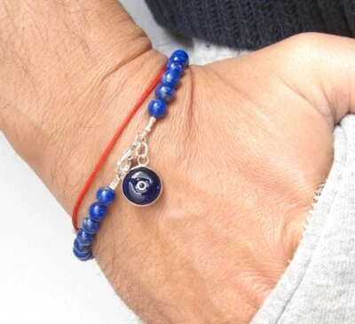 Pulsera de lapislázuli azul cuentas naturales mal de ojo suerte cuentas de piedras preciosas griegas hombres  Foto 1 de 3