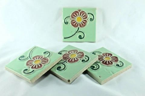 Antique Tile Set Majolica Floral Art Tiles Vintage Victorian Style Rare Designs Cover