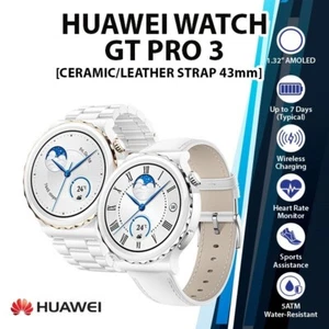 Huawei Watch GT 3 Pro 43mm 1.32 Leather/Ceramic Bluetooth iOS Android Smartwatch - Afbeelding 1 van 8