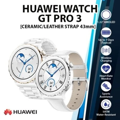 Huawei Watch GT 3 Pro 43mm 1.32 Leather/Ceramic Bluetooth iOS Android Smartwatch - Image 1 of 4