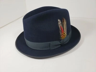 DOBBS GLENWOOD NAVY FUR FELT HAT FEDORA MADE IN USA - Image 1 of 4