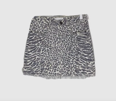 Current Elliott Leopard Animal Print Jean Denim Raw Hem Skirt 26 - Image 1 of 4