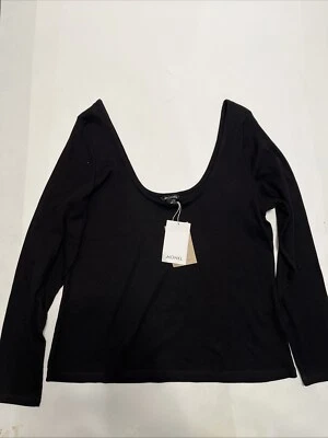 Monki 女式罗纹圆领长袖上衣黑色衬衫 XXL 码 — 第 1/4 张图片