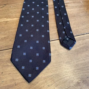 Mens Ermenegildo Zegna Tie Black With Blue Squairs Size 59” X 3 3/4” - Picture 1 of 9