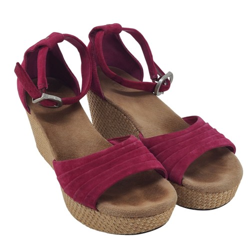 Sandali alla caviglia Ugg Leanne scamosciati plateau zeppa rosa caldo taglia 9 estivi
