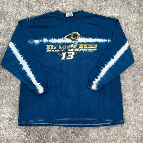 VTG St Louis Rams Shirt Mens 2XL XXL Blue Long Sleeve Tie Dye Kurt Warner NFL Cover