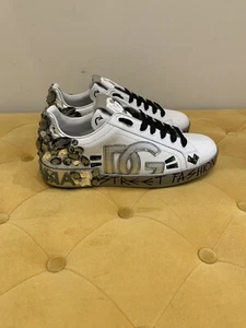 Dolce & Gabbana D&G NIB Silver Portofino Crystal Men's Sneakers Shoes 8 - Picture 1 of 6