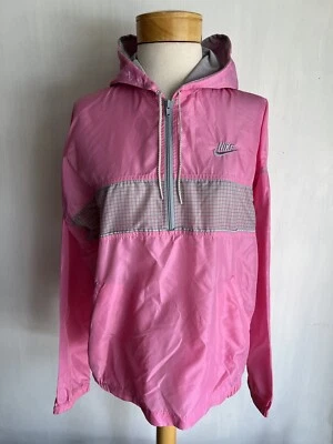 Nike Official 女式粉色复古 80 年代套衫半拉链尼龙夹克,尺寸 L — 第 1/4 张图片