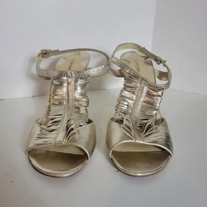 Maxstudio Women's Gold  Leather Strappy Heeled Sandals Size 8M - Picture 1 of 9