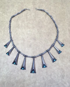 Collar de cuentas de banco con gota de lluvia turquesa nativa americana de plata esterlina vintage - Imagen 1 de 12