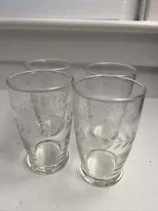 Vintage Set Of 4 Etched Striped Glassware by ANCHOR HOCKING Footed 4 Oz Tumbler - Picture 1 of 8