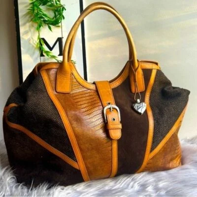 Cartera de hombro Sharif de cuero gamuza y lana espiga Foto 1 de 4