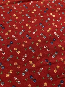 Tiny Blue White Yellow Flowers on Red Calico Joan Kessler Concord Fabric 2 Yards - Picture 1 of 4