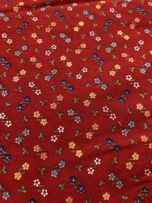 Tiny Blue White Yellow Flowers on Red Calico Joan Kessler Concord Fabric 2 Yards - Image 1 of 4