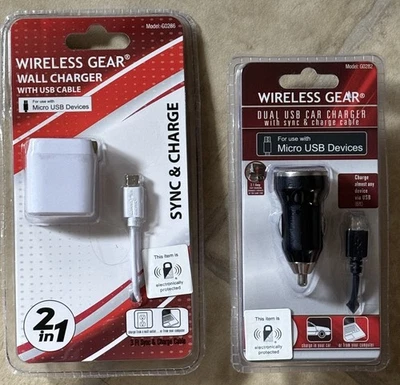 1 CARGADOR DE COCHE DOBLE USB Y 1 CARGADOR DE PARED CON CABLE USB, PARA CABLE MICRO USB NUEVO Foto 1 de 2