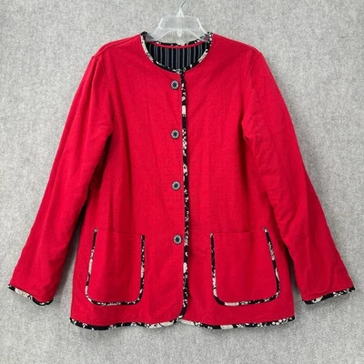Vtg Koos of Course Linen Blend Red Reversible to Black White Blazer Pockets Sz M - Image 1 of 4