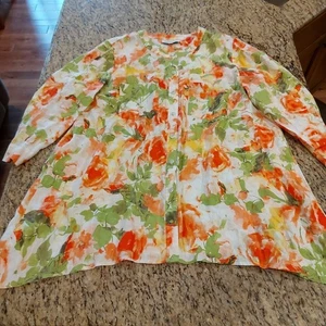 Jones New York Sport Woman Shirt Plus 1X 100% Linen MC Floral Button Up Ladies - Picture 1 of 17