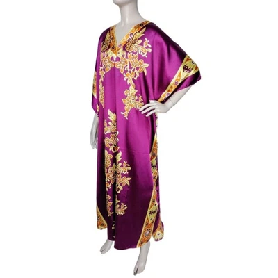 Vestido Vintage Bohemio Satinado Floral Muumuu Caftán Casa Patio OSFM NUEVO CON ETIQUETAS Foto 1 de 4